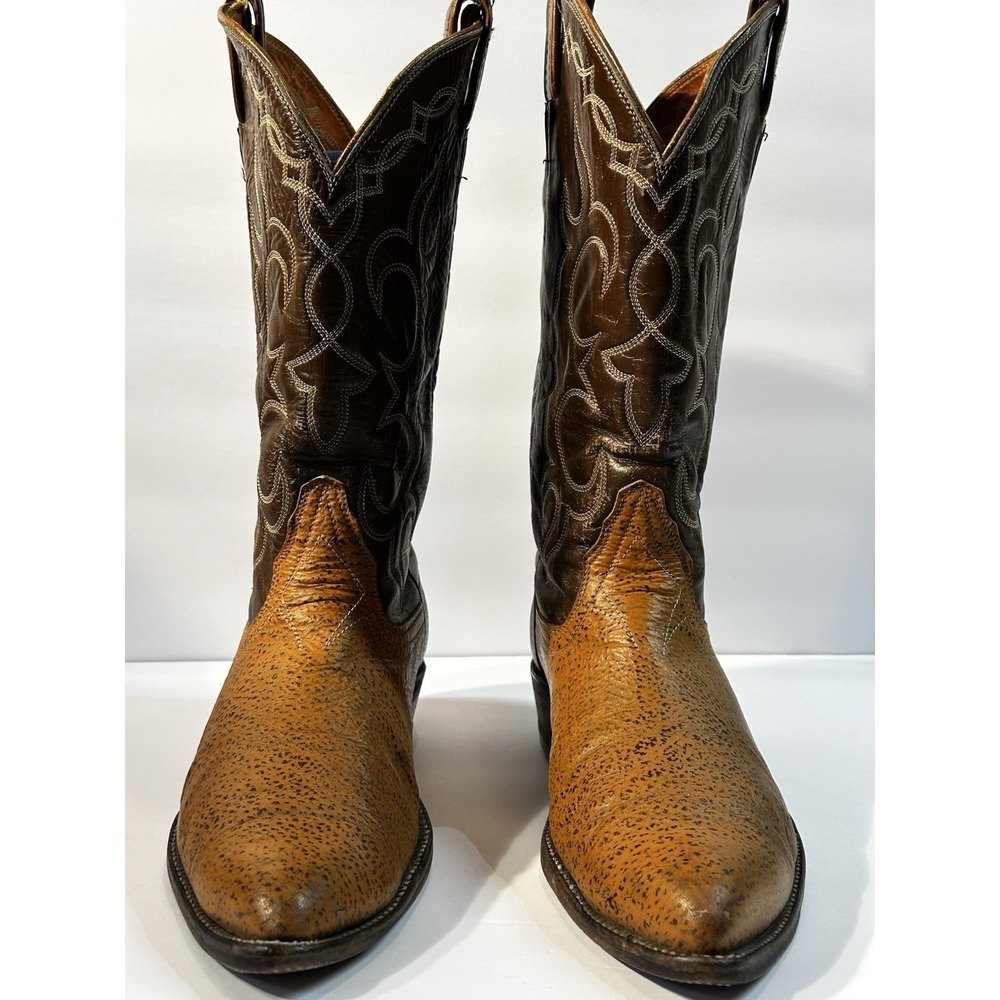 Tony Lama Black Label Vintage Shark Skin Cowboy Boots Mens Brown Exotic 10D USA